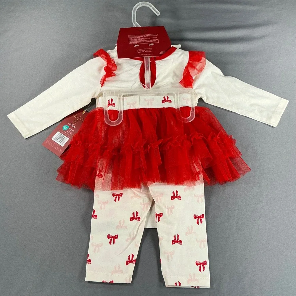 NWT Baby Girl 3-Piece Christmas Outfit Set Bodysuit Leggings Headband 3-6M